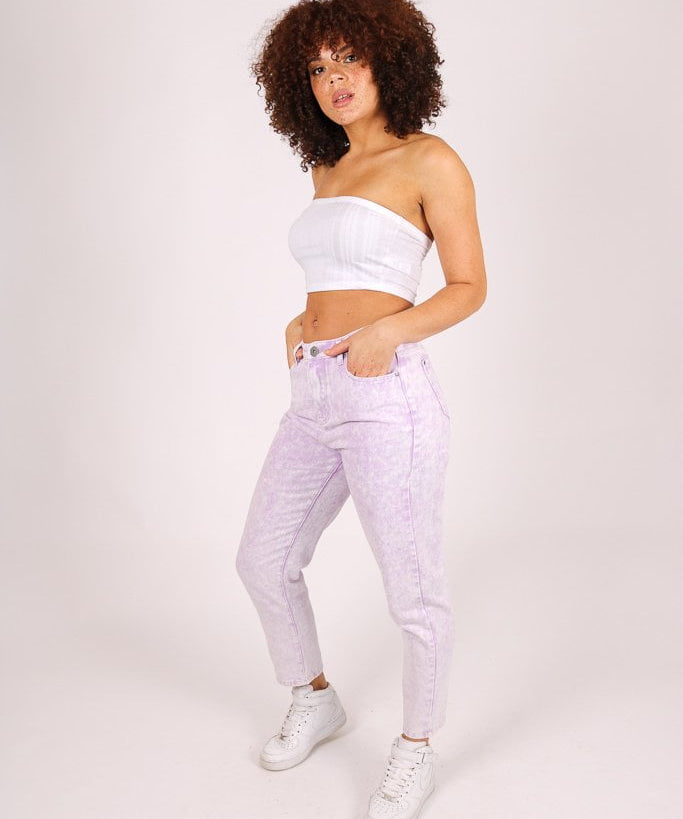 Outta Limits High rise mom jean in lilac acid wash - Liquor N Poker LIQUOR N POKER