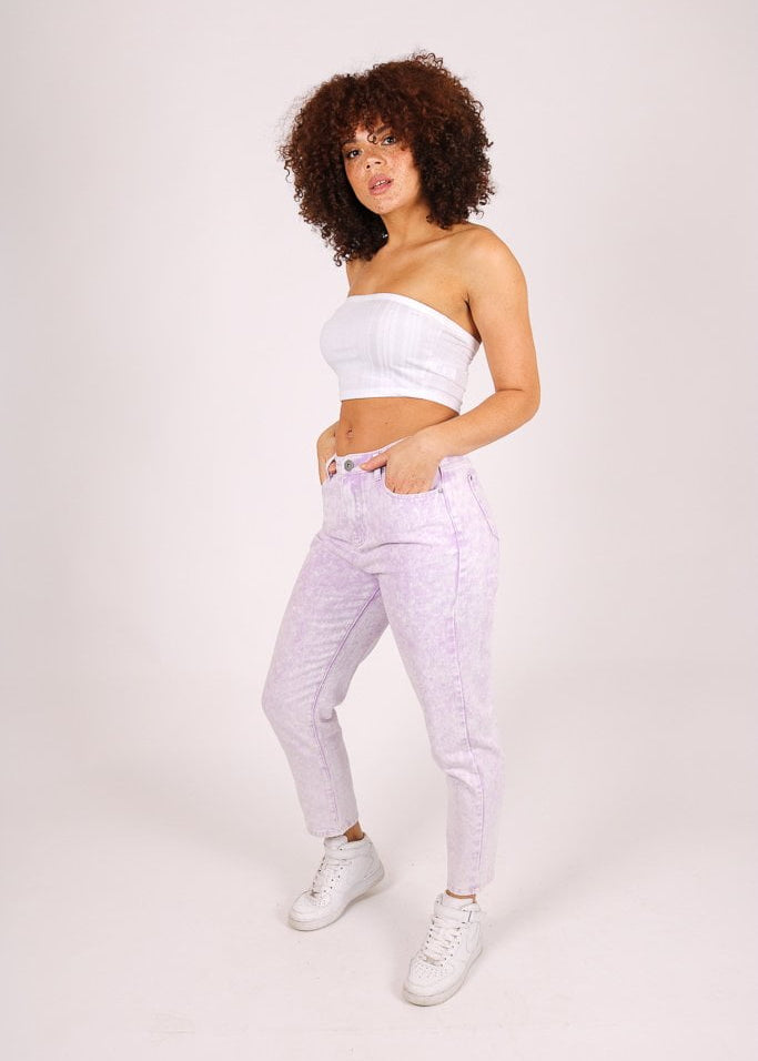 Outta Limits High rise mom jean in lilac acid wash - Liquor N Poker LIQUOR N POKER