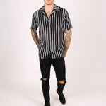 REVERE SHIRT BLACK WHITE FINE PIN STRIPE OVERSIZED RELAXED SHIRT - Liquor N Poker LIQUOR N POKER