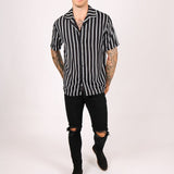 REVERE SHIRT BLACK WHITE FINE PIN STRIPE OVERSIZED RELAXED SHIRT - Liquor N Poker LIQUOR N POKER