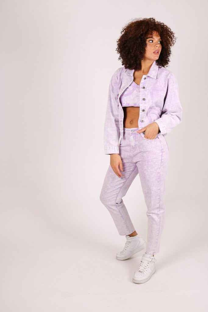 Outta Limits oversized utility denim jacket in lilac acid wash - Liquor N Poker LIQUOR N POKER