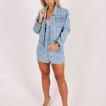 Delaware cropped denim jacket with gemstones - Liquor N Poker LIQUOR N POKER