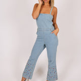Gemstone denim jumpsuit with kickflare and gemstones - Liquor N Poker LIQUOR N POKER