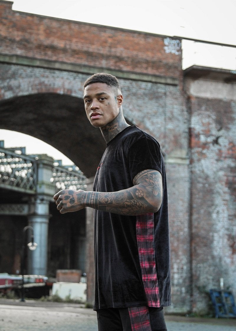 CLEVELAND OVERSIZED VELOUR T SHIRT WITH TARTAN STRIPE - Liquor N Poker LIQUOR N POKER