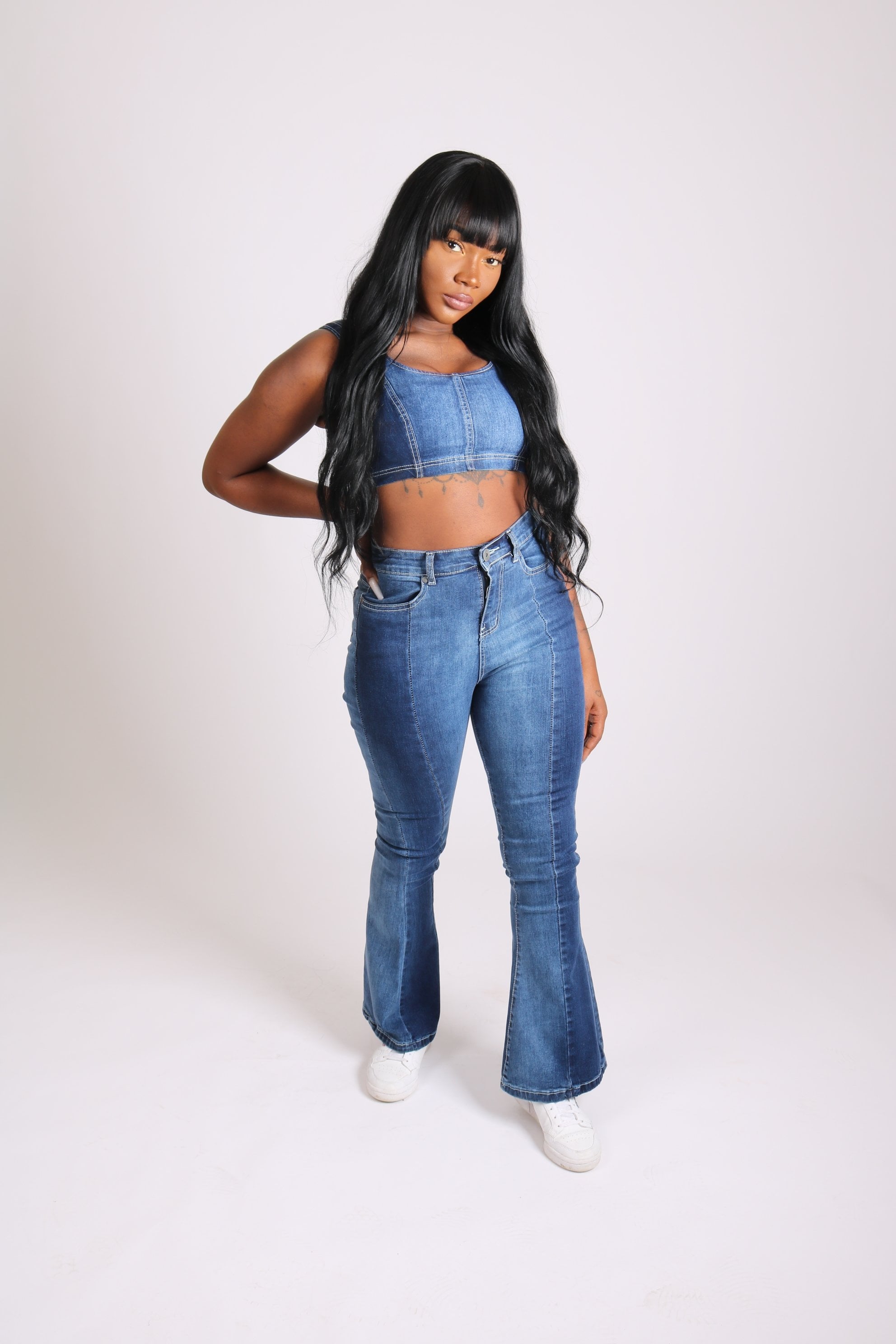 Vice Versa Denim panelled crop top - Liquor N Poker LIQUOR N POKER