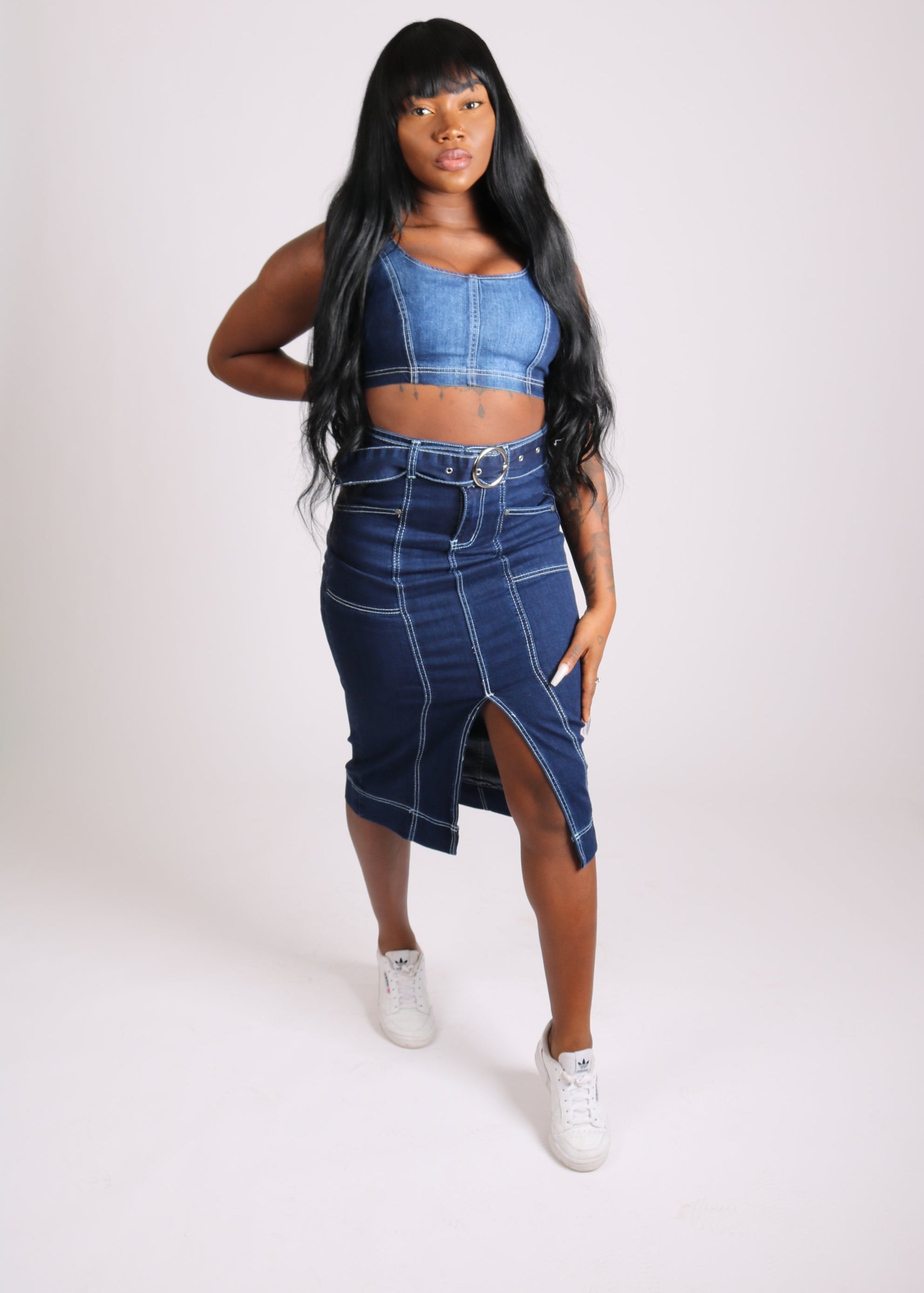 Vice versa stretch midi skirt with contrast stitch - Liquor N Poker LIQUOR N POKER