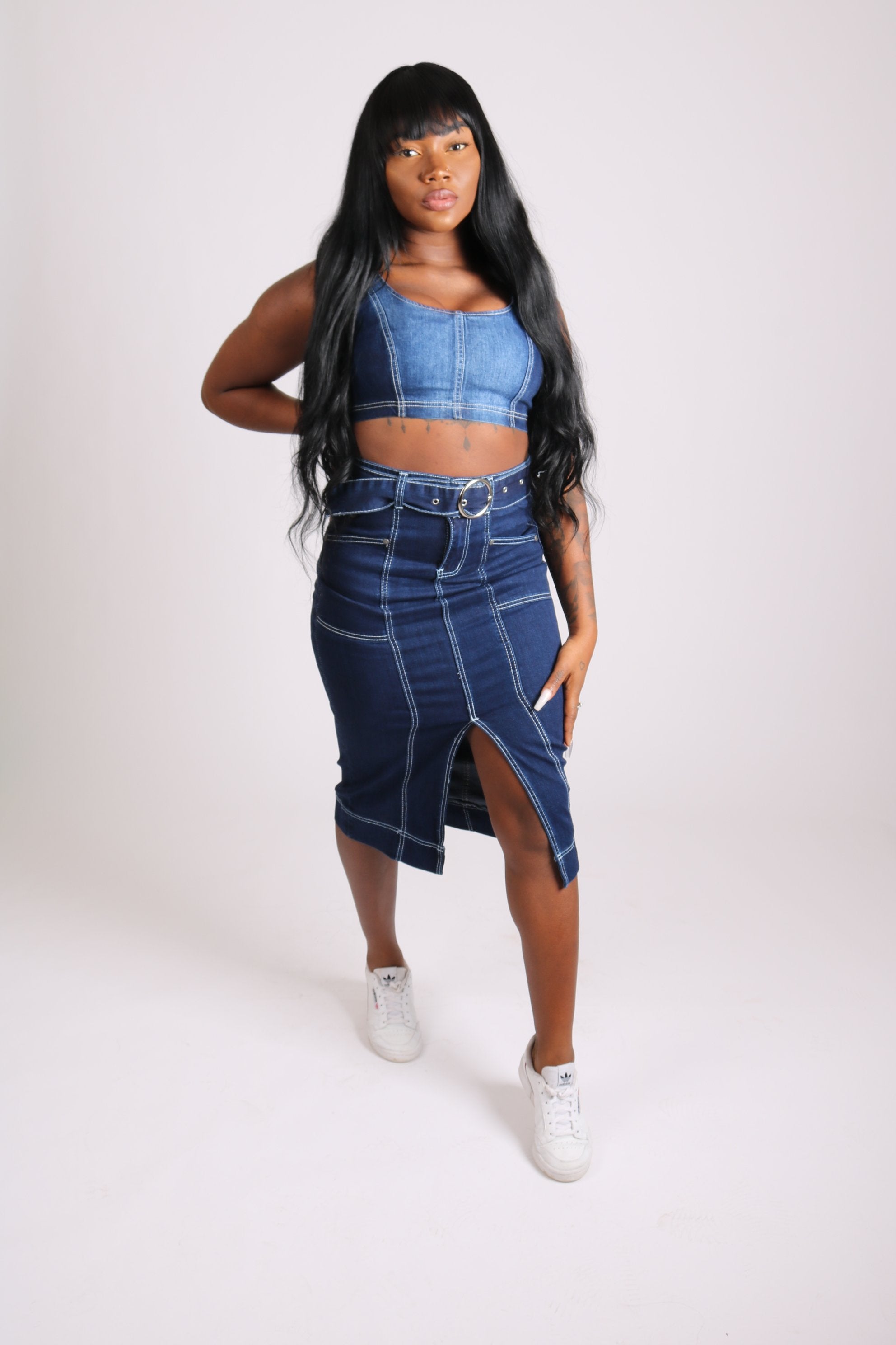 Vice versa stretch midi skirt with contrast stitch - Liquor N Poker LIQUOR N POKER