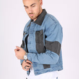 Ryda Blue & Black Oversized Motorbiker Panel-Work Denim Jacket