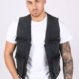 Washed Black Denim Gilet Vest