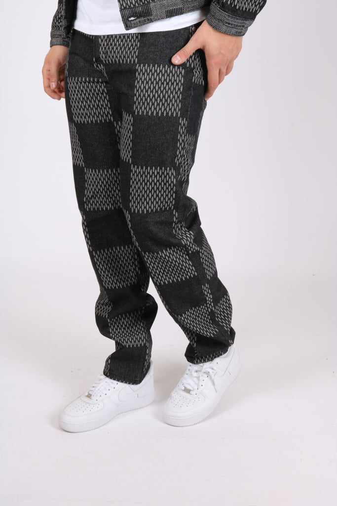 Black & Grey Check Straight Leg Denim Jeans