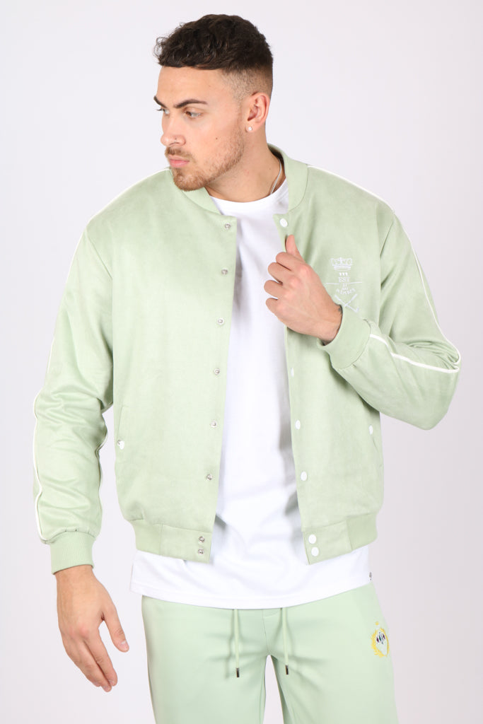 Golf Club Oversized Suede Mint Green Bomber Jacket
