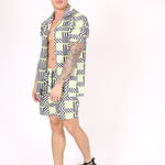 REVERE COLLAR SHIRT IN GEOMETRIC LIME PRINT - Liquor N Poker LIQUOR N POKER