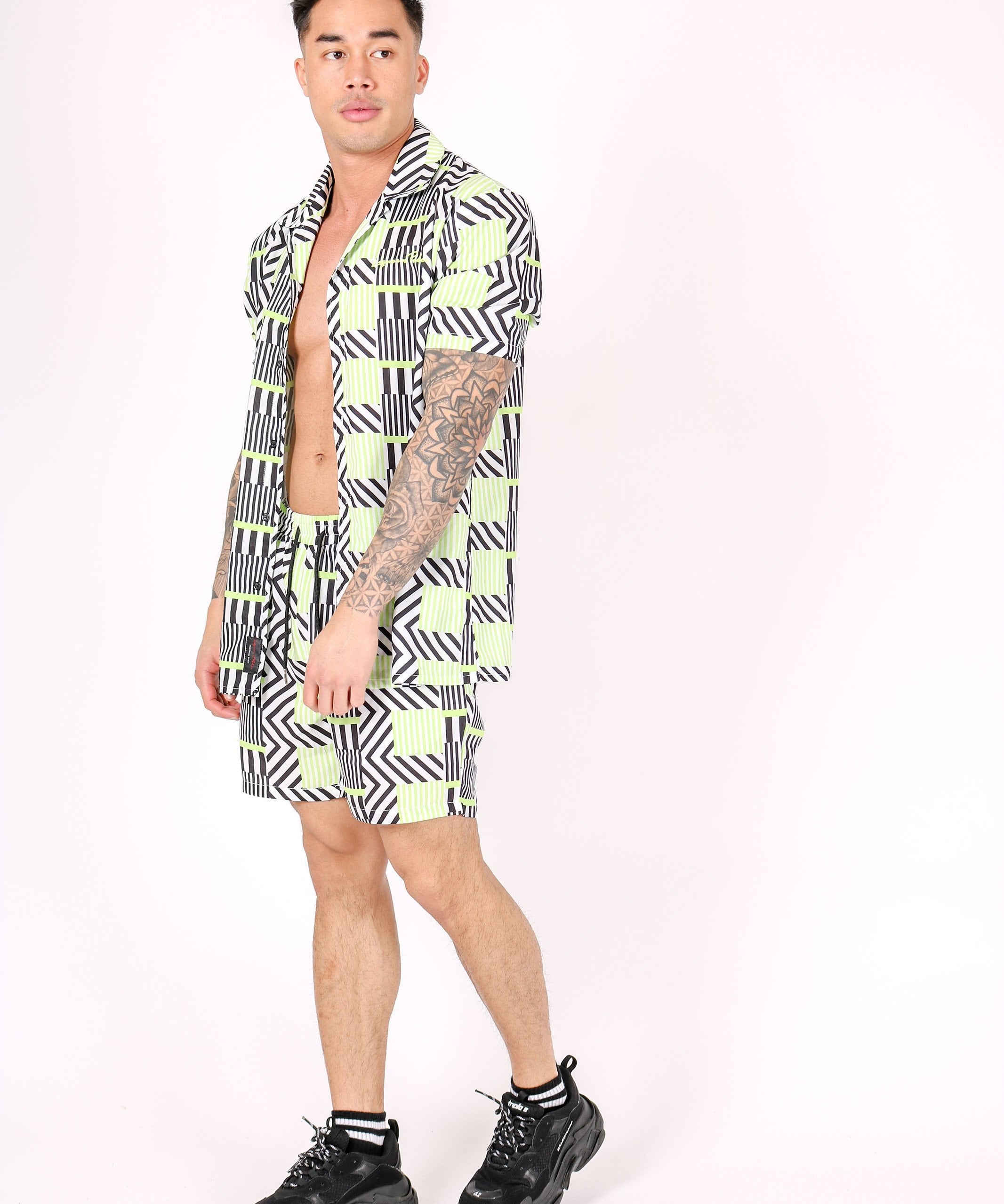REVERE COLLAR SHIRT IN GEOMETRIC LIME PRINT - Liquor N Poker LIQUOR N POKER