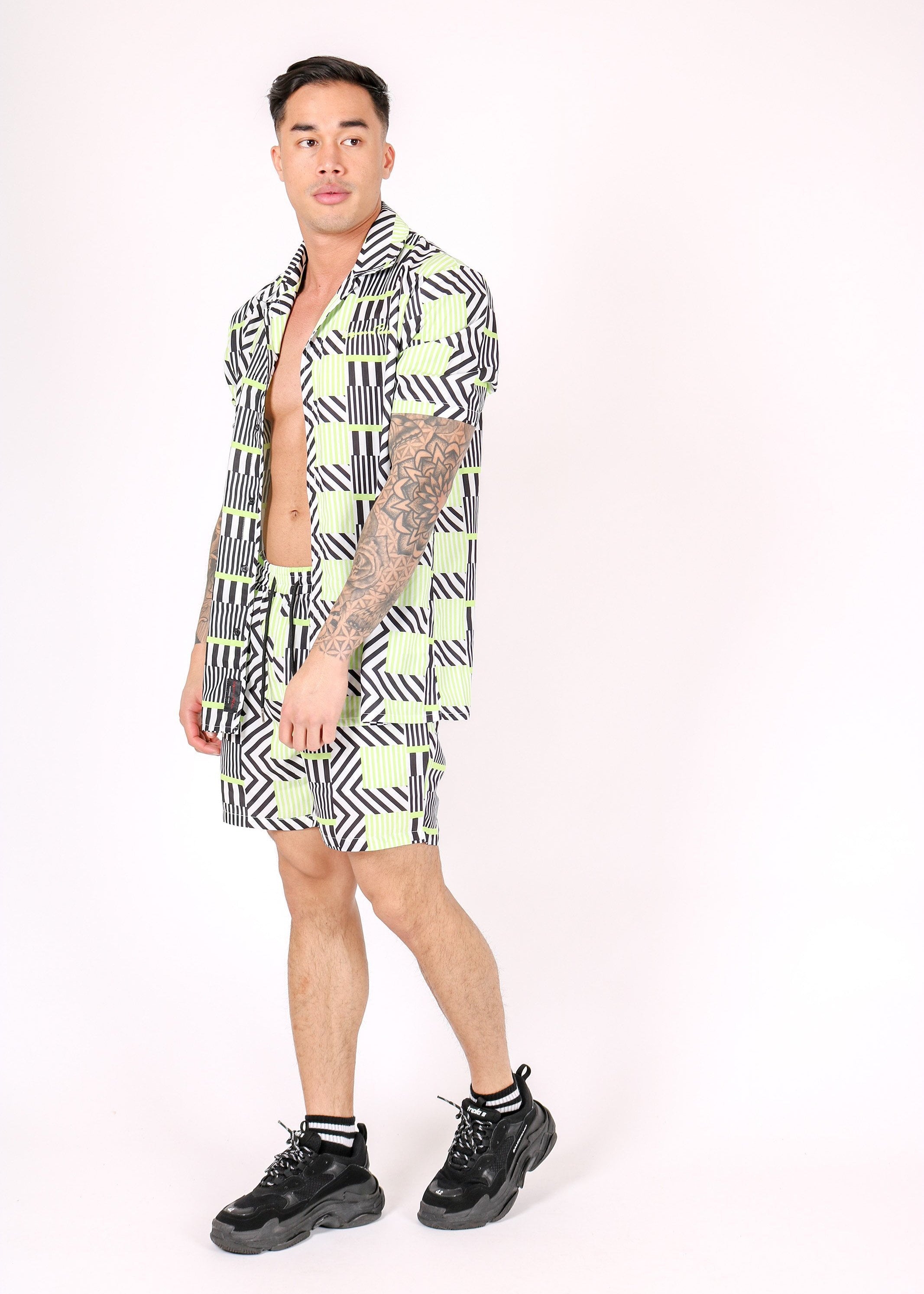 REVERE COLLAR SHIRT IN GEOMETRIC LIME PRINT - Liquor N Poker LIQUOR N POKER