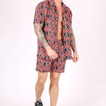 REVERE COLLAR SHIRT IN GEOMETRIC RED PRINT - Liquor N Poker LIQUOR N POKER