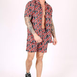 REVERE COLLAR SHIRT IN GEOMETRIC RED PRINT - Liquor N Poker LIQUOR N POKER