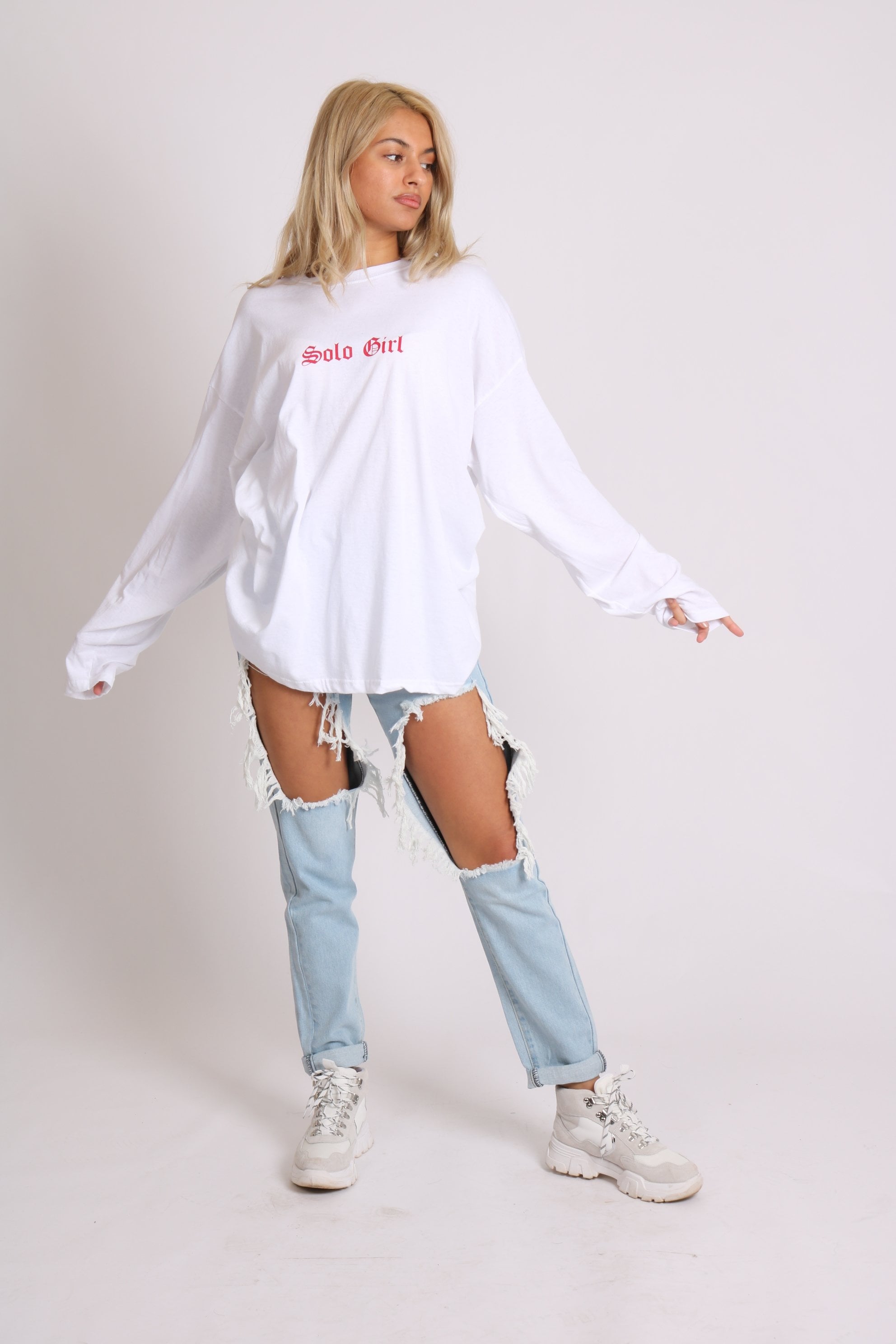 Solo girl long sleeve t-shirt with safari print in white - Liquor N Poker LIQUOR N POKER