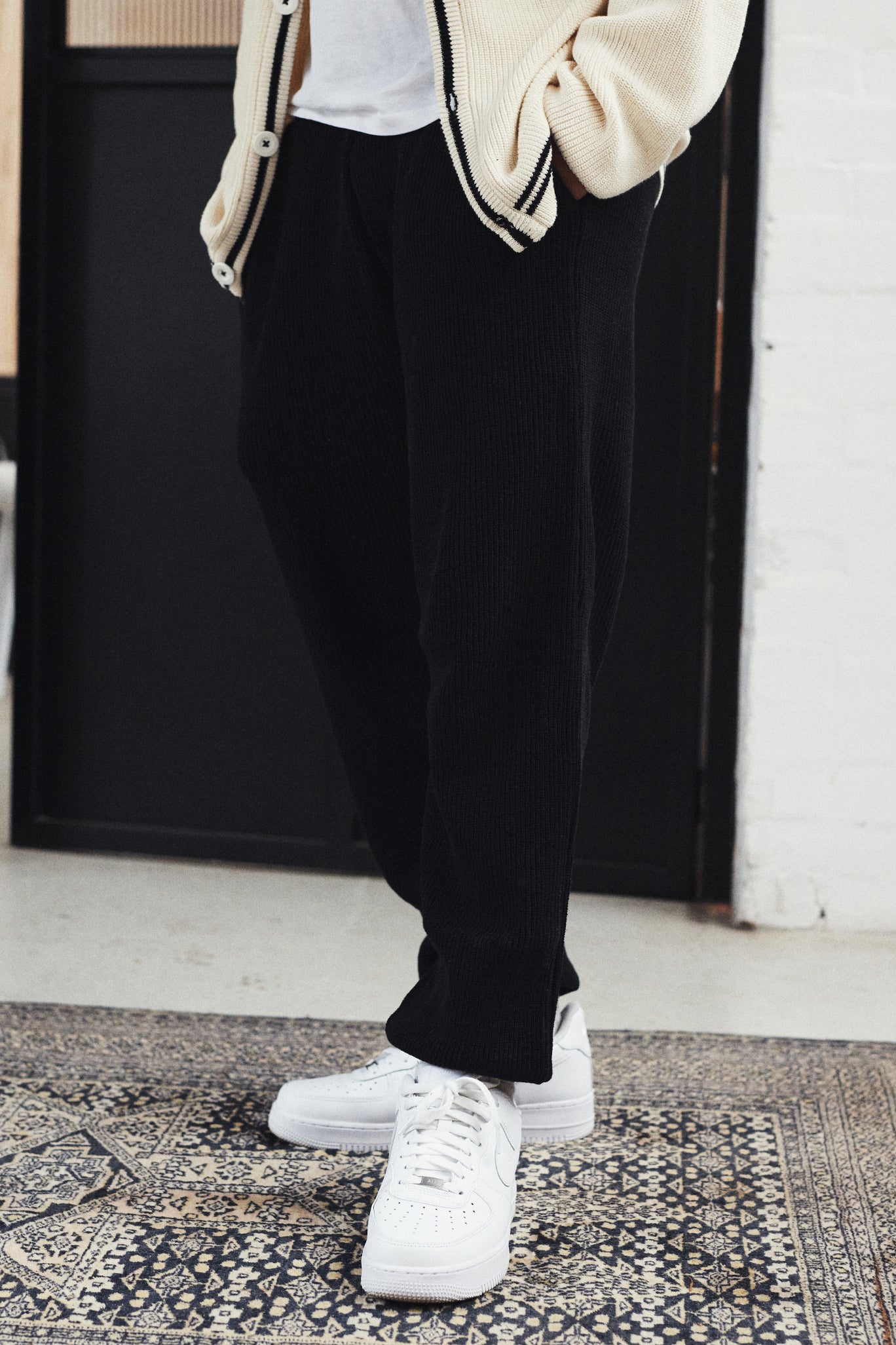 College Club Knitted Varsity Black Joggers