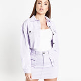 Milton Cropped Denim Jacket in Lilac