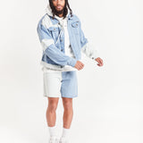 Contrast Panel Slim Fit Denim Shorts