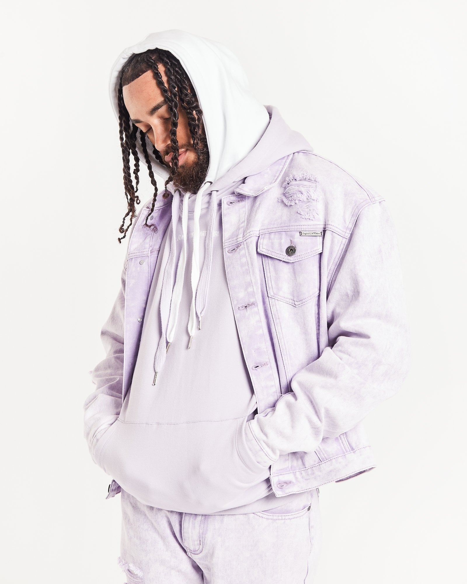 Lilac Oversized Distressed Trucker Jacket