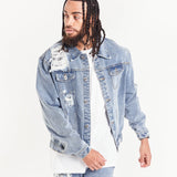 Westside Oversized Denim Jacket With Bandana Rip & Repair