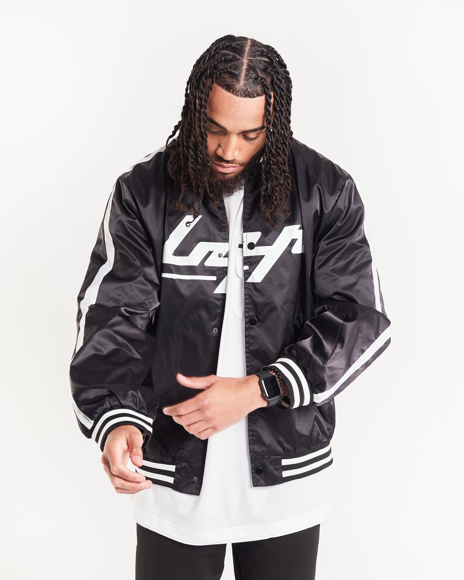 Westside Monochrome Silk Varsity Bomber Jacket