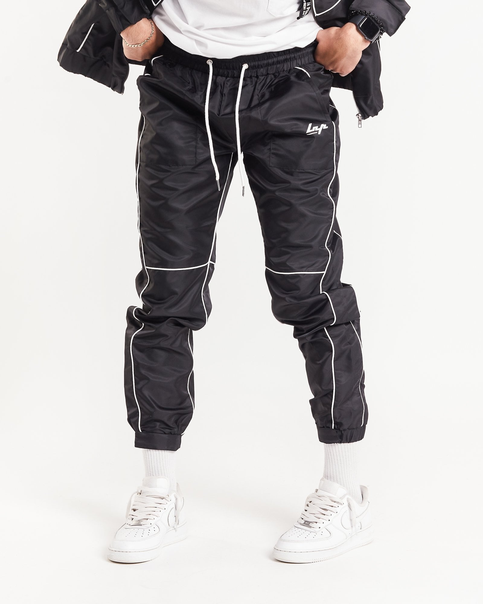Portland Black Nylon Joggers With Piping