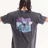 Oversized Washed Charcoal Printed Space Mission T-Shirt