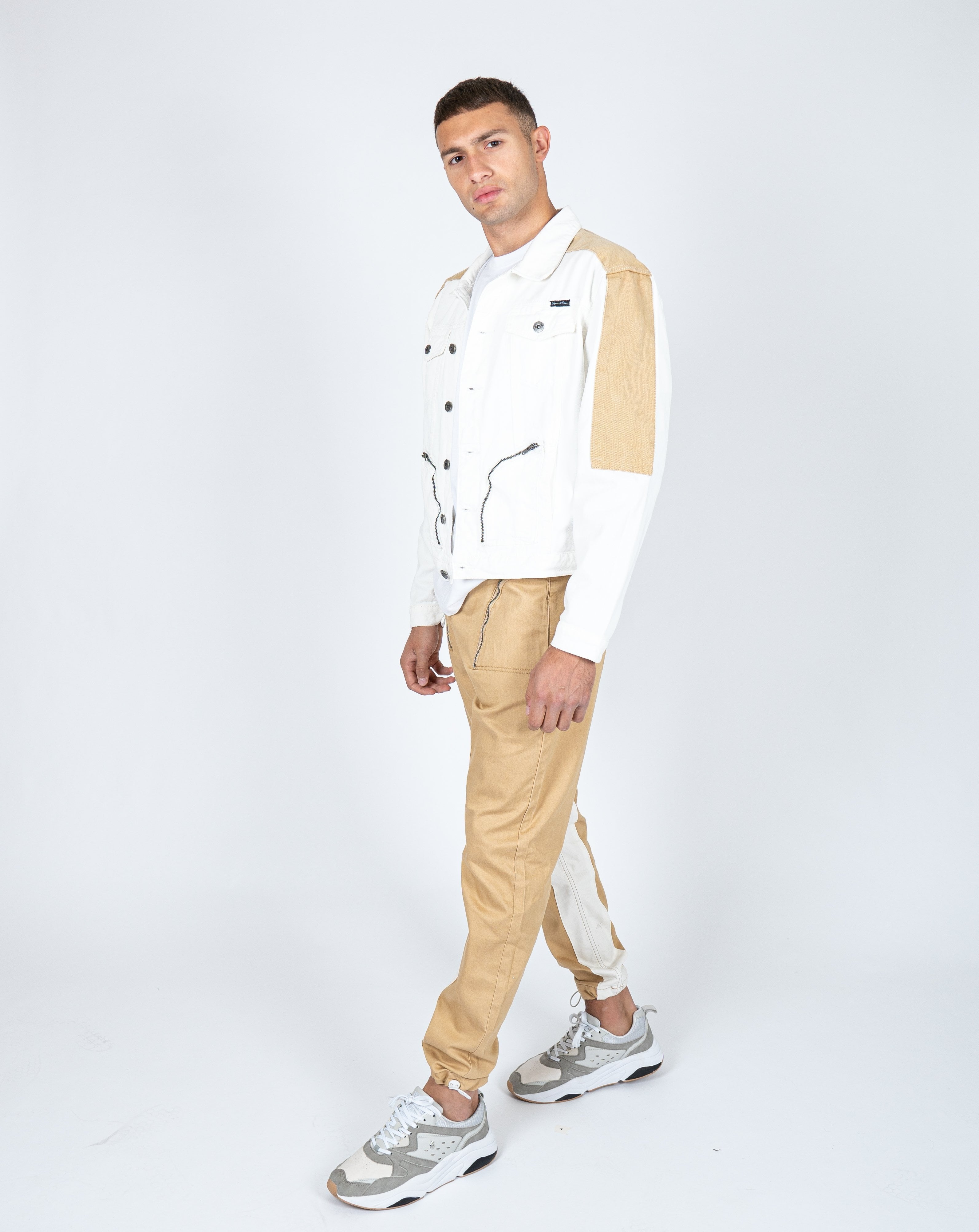 Detroit Denim Jogger In Tan With Panelwork