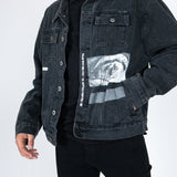 Oversized Denim Jacket With Blink Print