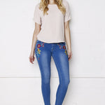 Slayer Low Rise Folk Embroidered Floral Skinny Jean - Liquor N Poker LIQUOR N POKER