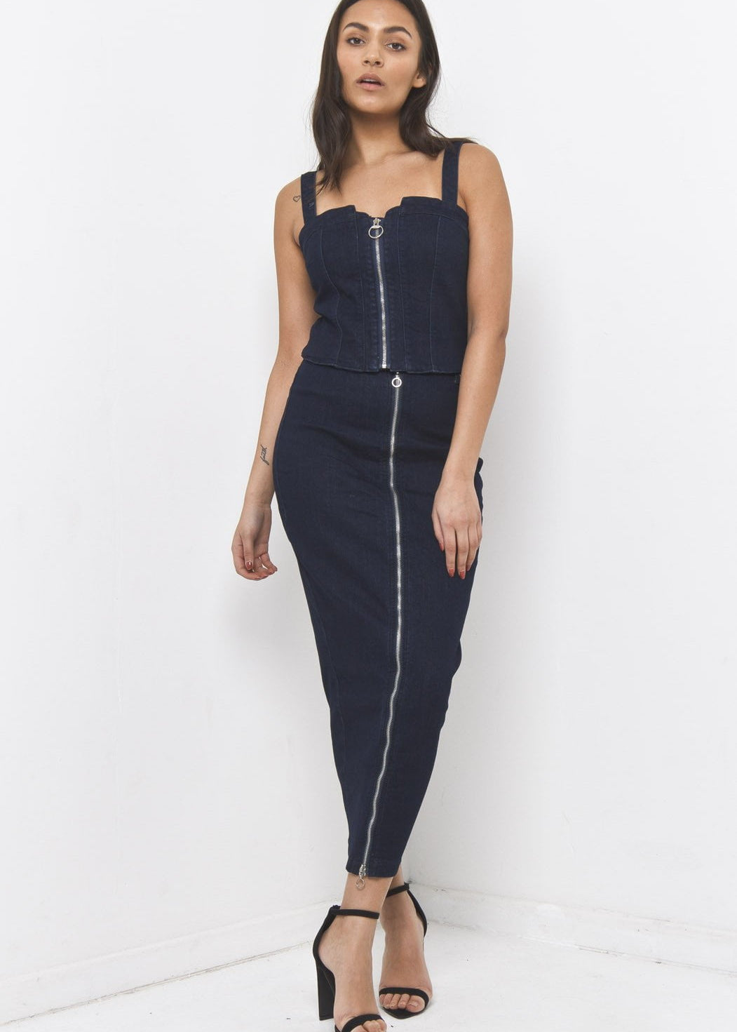 Denim Corset Top with Ring Pull Zipper - Liquor N Poker  LIQUOR N POKER