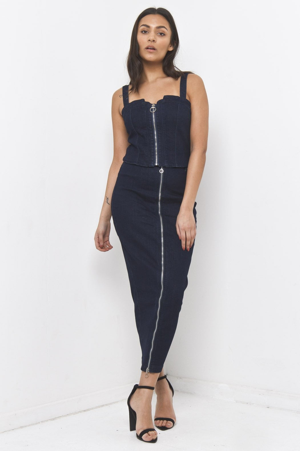 Denim Corset Top with Ring Pull Zipper - Liquor N Poker  LIQUOR N POKER