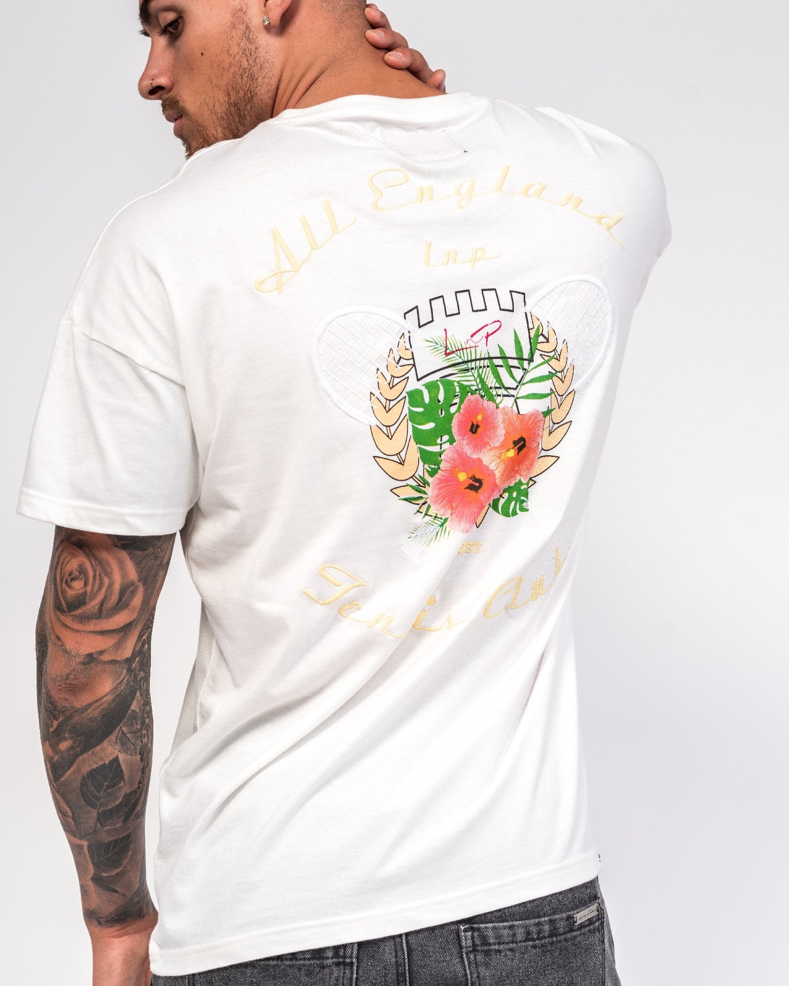 Oversized White Printed 'All England Tennis Club' T-Shirt