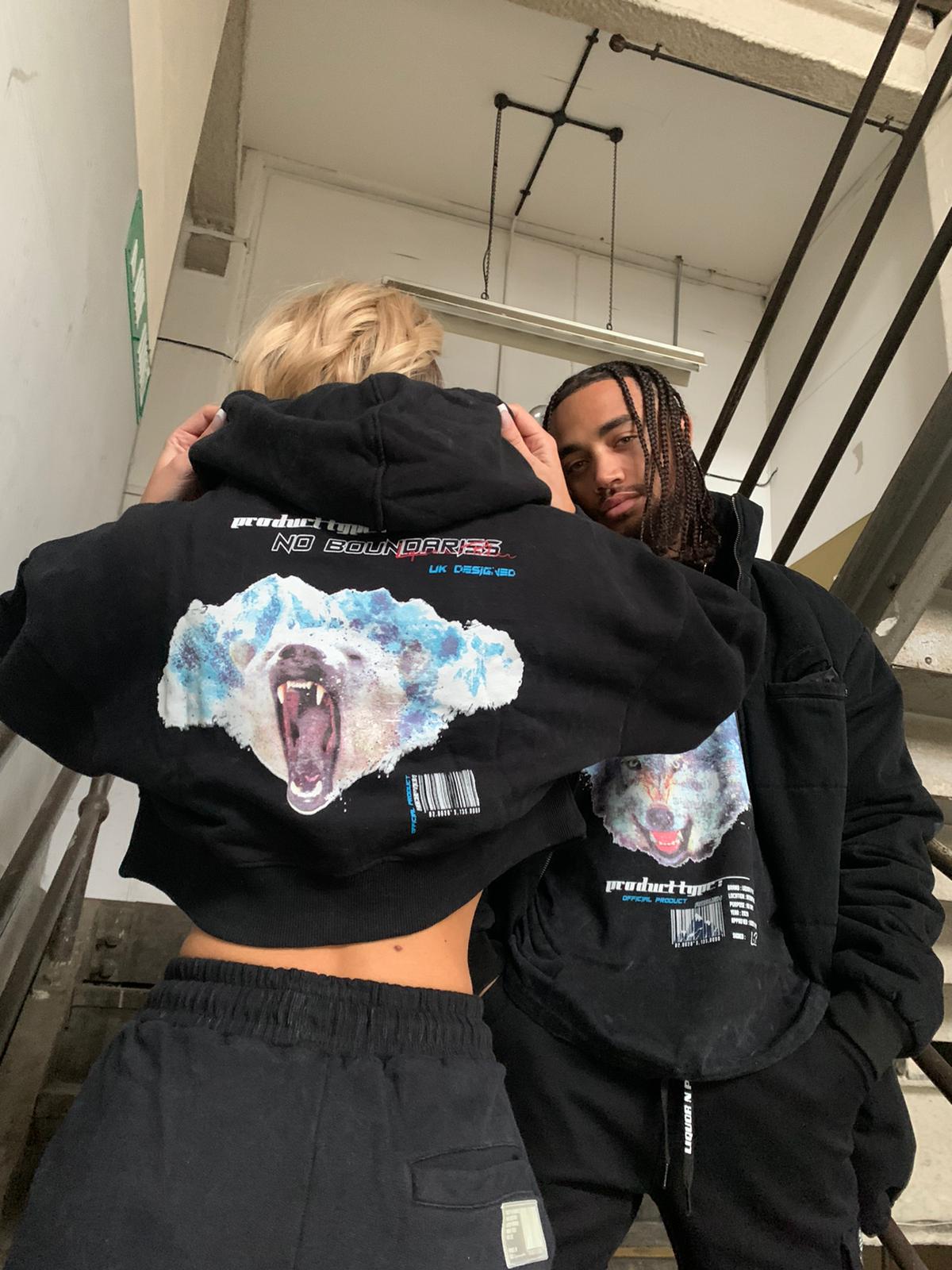 No Boundaries Oversized Crop Hoodie With Polar Print