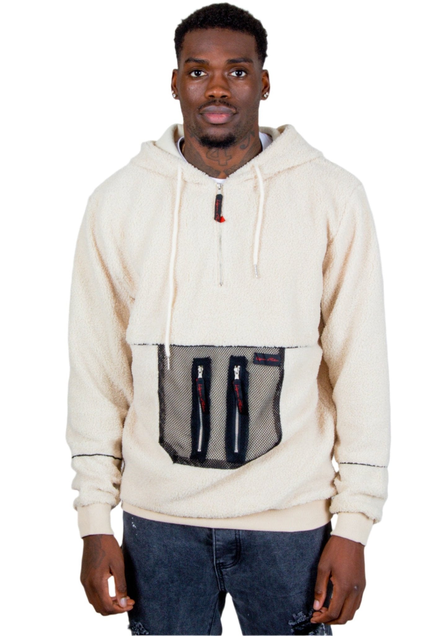 Alaska Borg Hoody With Mesh Pocket In Light Cream - Liquor n Poker