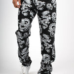 All - Over Dragon Print Straight Leg Black Jeans - Liquor n Poker
