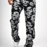 All - Over Dragon Print Straight Leg Black Jeans - Liquor n Poker