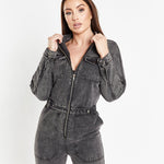 All The Feels - Denim Boilersuit In Acid Wash Black - Liquor n Poker