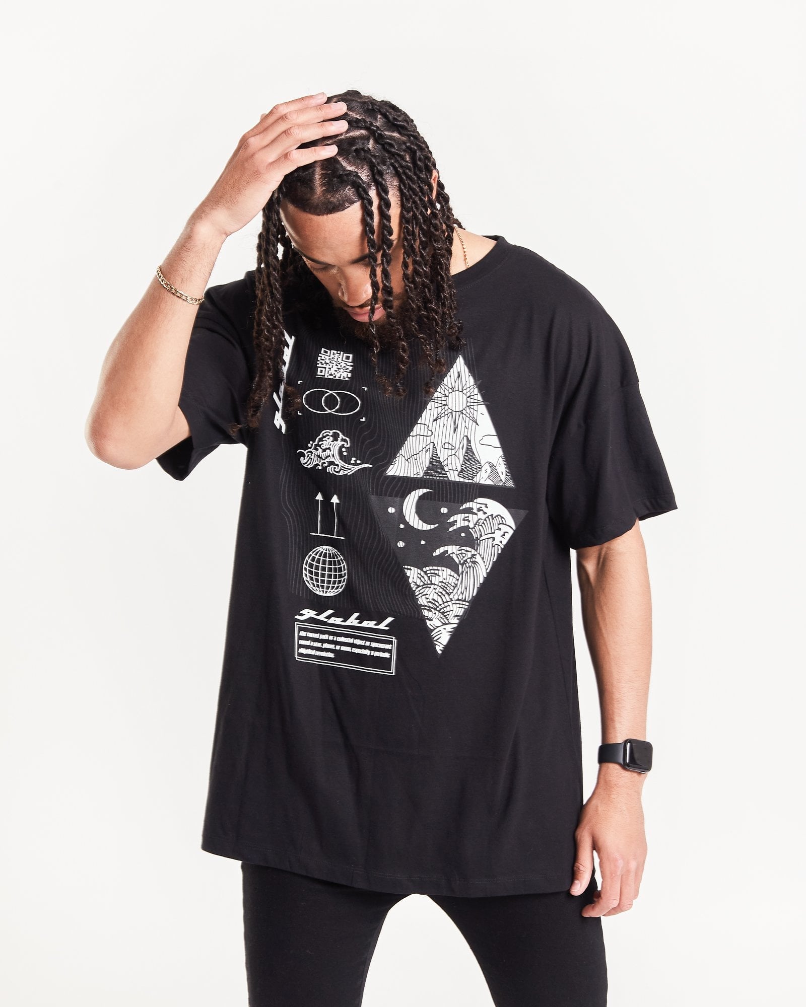 Astrology Graphic Print Oversized Black T-Shirt - Liquor n Poker
