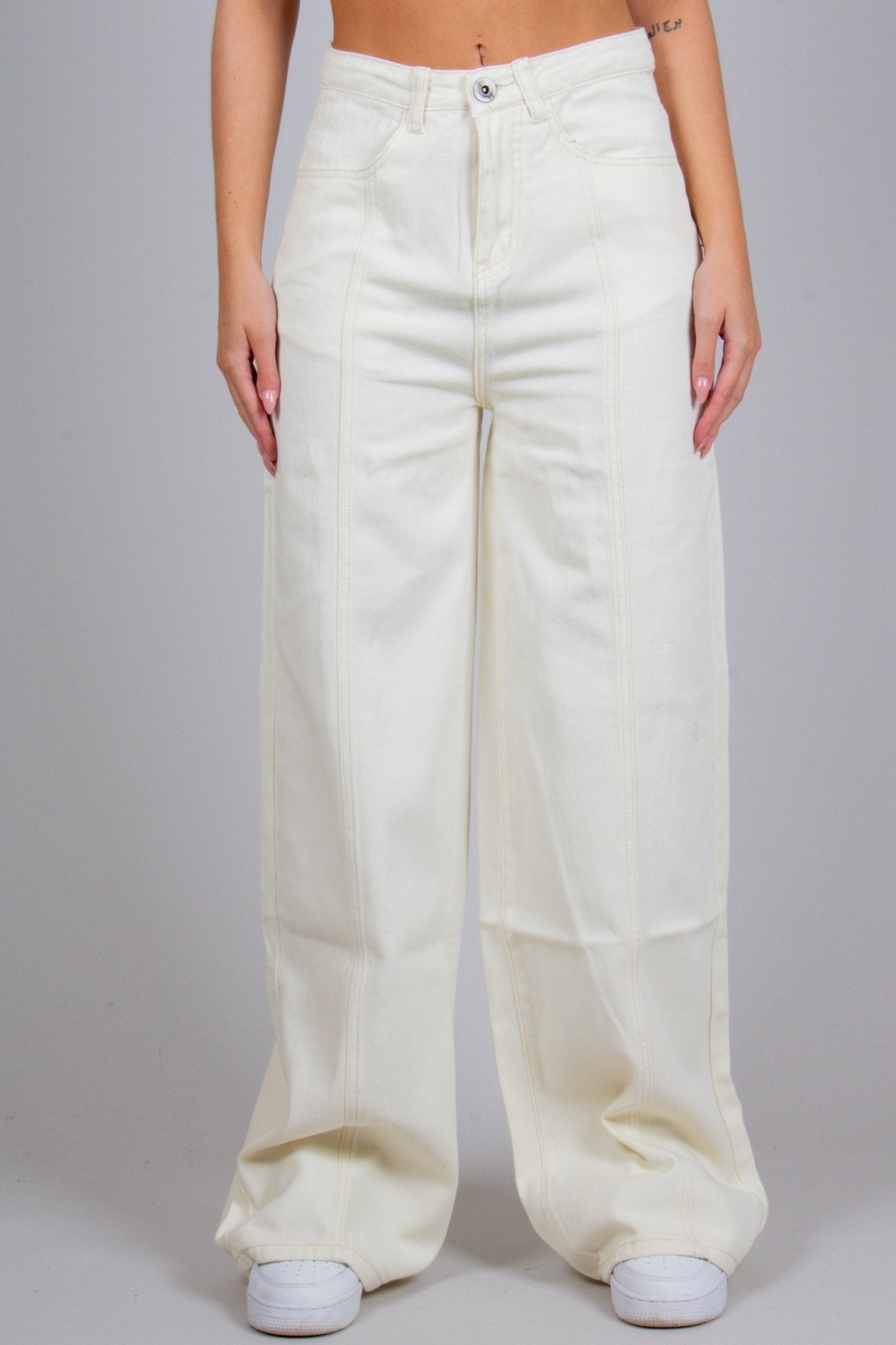 Cairo Wide Leg Jeans In Ecru Denim - Liquor n Poker