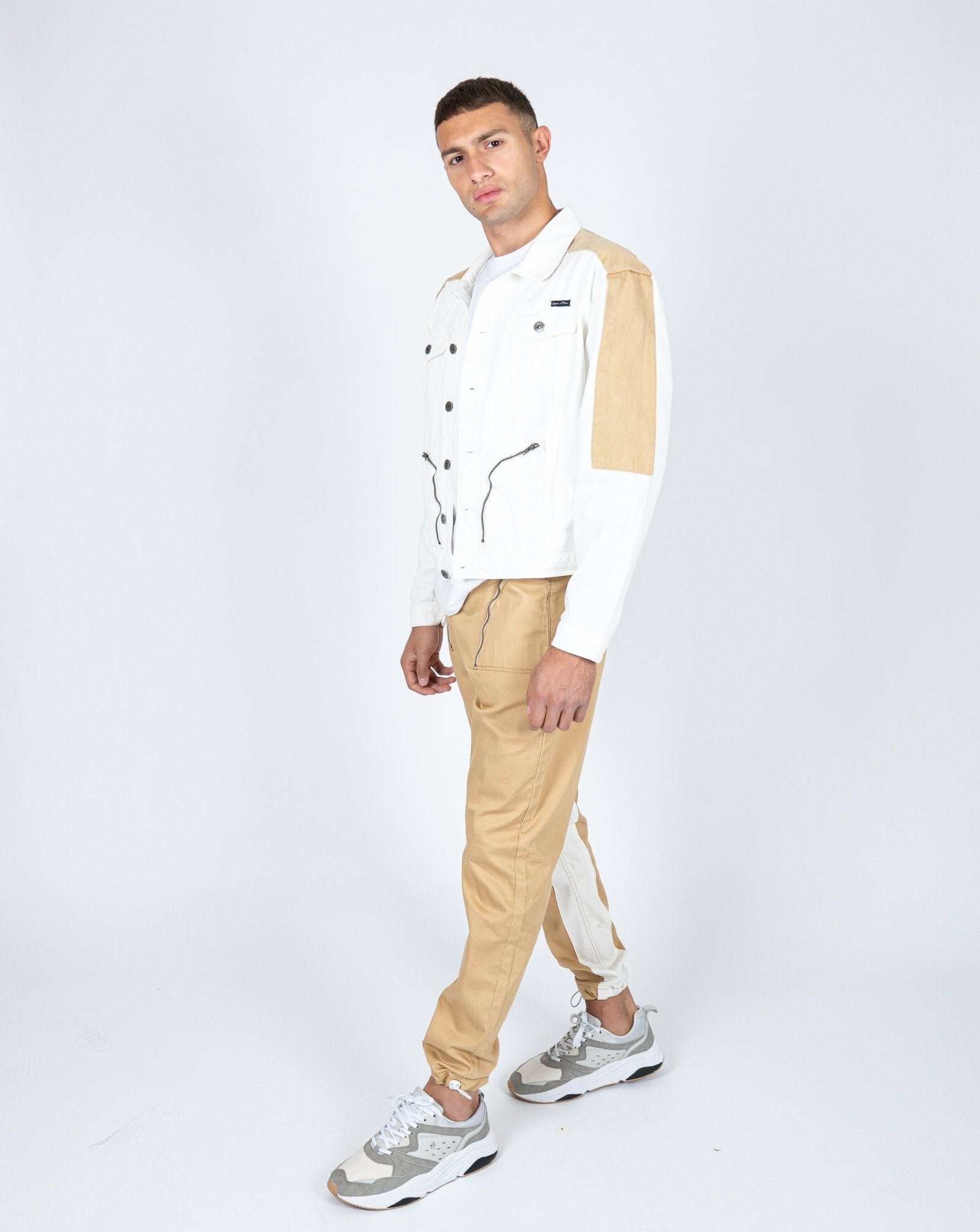 Detroit Denim Jogger In Tan With Panelwork - Liquor n Poker