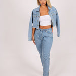 Diamante Denim High Rise Mom Jean - Liquor n Poker