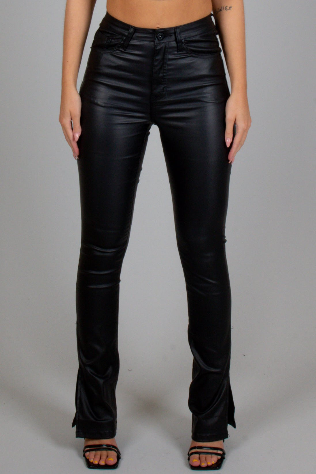 Fae Black Faux Leather Slit Trousers - Liquor n Poker