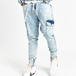 Faro Tapered Skinny Cargo Jeans With Ankle Zip Hem In Ice Wash - Liquor n Poker