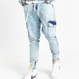 Faro Tapered Skinny Cargo Jeans With Ankle Zip Hem In Ice Wash - Liquor n Poker