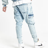 Faro Tapered Skinny Cargo Jeans With Ankle Zip Hem In Ice Wash - Liquor n Poker