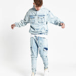 Faro Tapered Skinny Cargo Jeans With Ankle Zip Hem In Ice Wash - Liquor n Poker