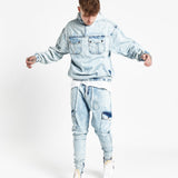 Faro Tapered Skinny Cargo Jeans With Ankle Zip Hem In Ice Wash - Liquor n Poker